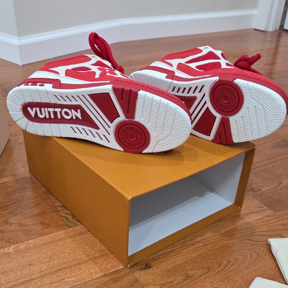 LV/Vuitton Red and White Sneakers - Picture 12 of 15